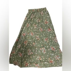 East West green floral ankle skirt with zip up in back